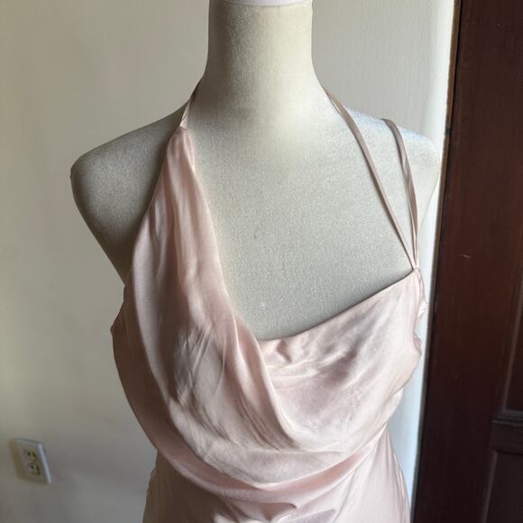 BARDOT Astrid Pink Satin Asymmetrical Fit & Flare Strappy Mini Slip Dress Small - Picture 3 of 6